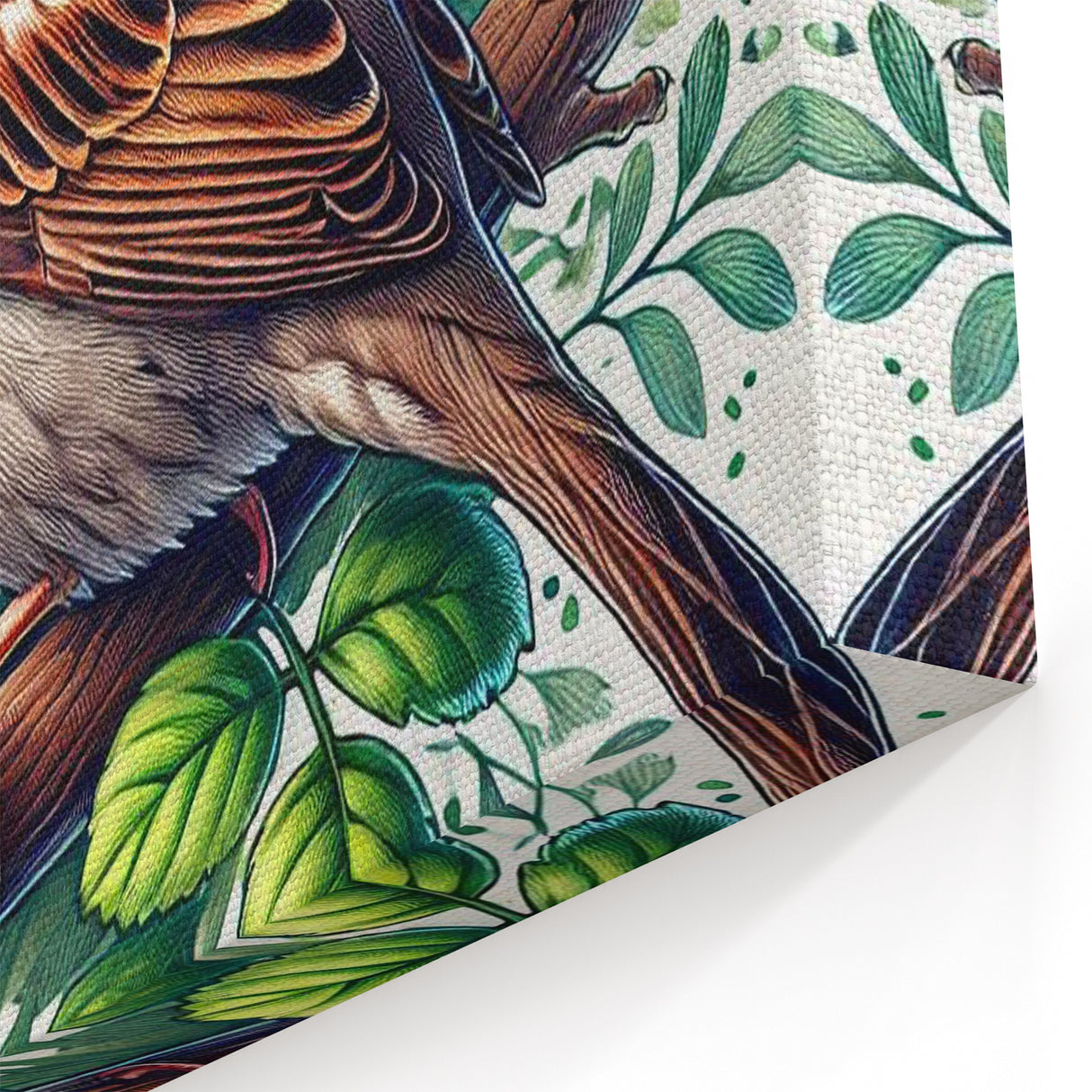 Botanical Garden Birds Wall Art - Sparrow and Floral Canvas Decor