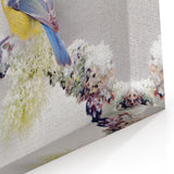 Winter Garden Birds Wall Art - Blue and Yellow Bird in Snowy Scene