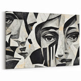 Modern Monochrome Figurative Abstract Wall Art - Faces in Black and White