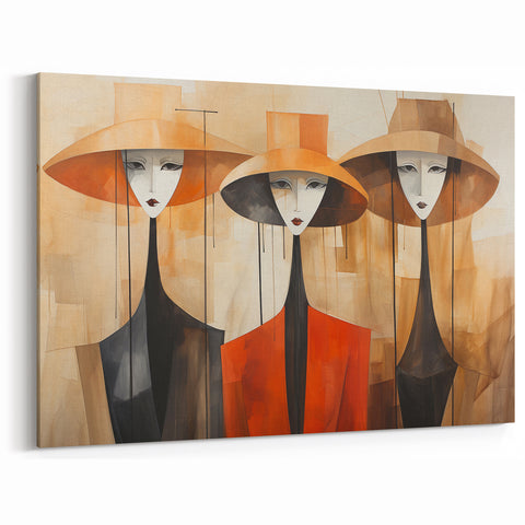 Elegant Abstract Figures in Hats | Modern Figurative Wall Art Canvas