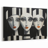 Modern Monochrome Figurative Abstract Wall Art - Trio of Faces Canvas