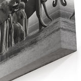 Elephant Herd at Watering Hole - Timeless Black and White Canvas Art