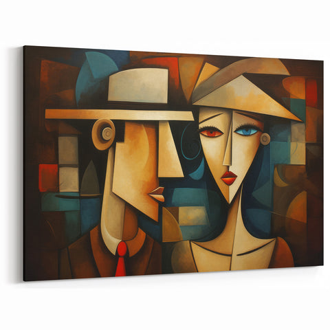 Modern Figurative Abstract Wall Art - Stylish Couple in Geometric Design