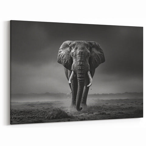 Powerful Elephant in the Storm - Dramatic Black and White Canvas Art