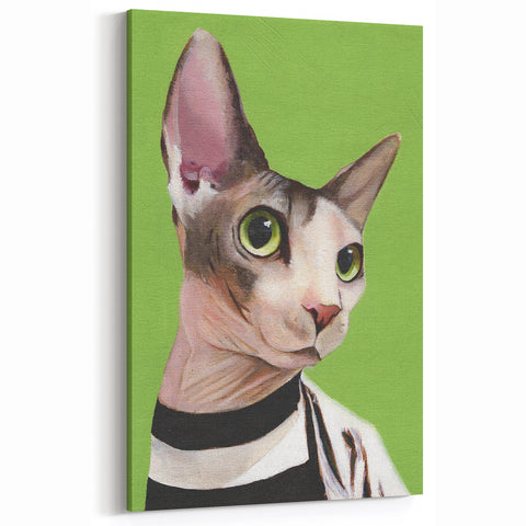 Cat Canvas Art - Stylish Cat Print with Green Background - Wall Decor
