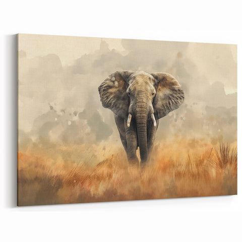 Serene Elephant in the Wild - Elegant Watercolor Canvas Art