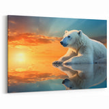 Polar Bear at Sunset Reflection - Wildlife Arctic Canvas Art