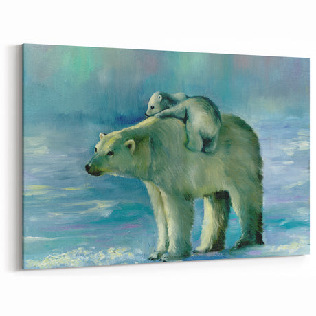 Polar Bear and Cub Painting - Wildlife Arctic Canvas Art