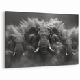 Thunderous Elephant Charge - Dramatic Black and White Canvas Art