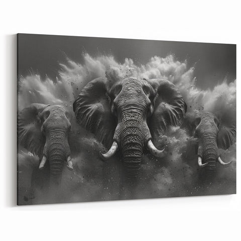 Elephant Stampede - Powerful Black and White Canvas Art