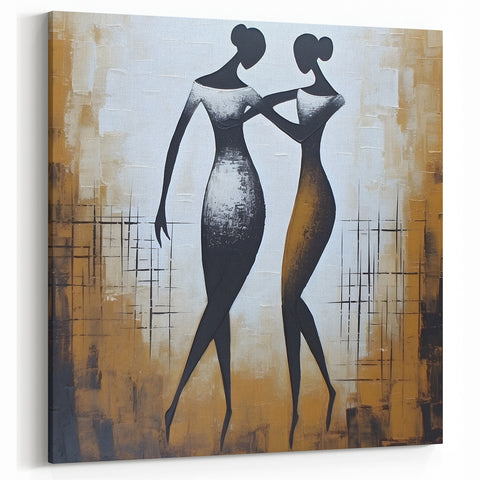 Elegant Dual Figures Abstract Art - Modern Black and White Wall Decor