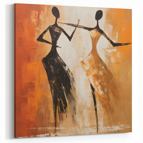 Dynamic Dance Figurative Abstract Art - Modern Black and Orange Decor