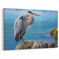 Heron Art Print - Serene Heron on Rocks Canvas for Coastal Decor