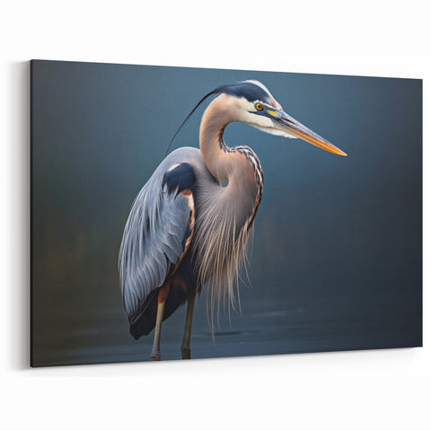 Heron Canvas Art - Elegant Heron at Dusk Wall Decor for Home