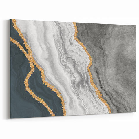 Sophisticated Grey and Teal Marble Abstract Art - Strokes Canvas
