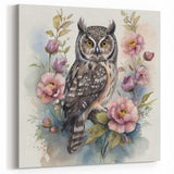 Floral Owl Wall Art - Charming Owl with Flowers Canvas & Framed Prints