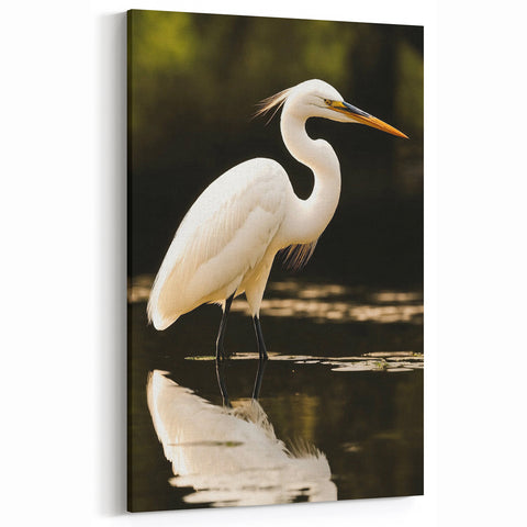 Egret Canvas Art - Graceful Egret Reflection Wall Decor for Home