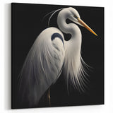 Egret Canvas Art - Elegant White Egret on Black Wall Decor for Home