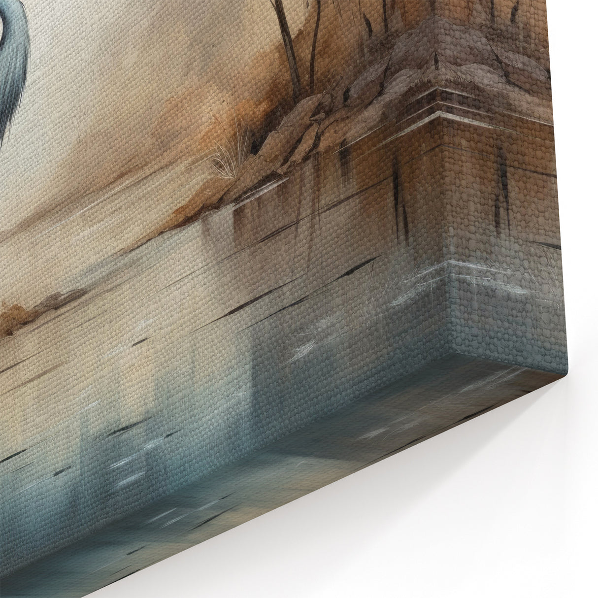 Heron Wall Art - Tranquil Heron in Misty Landscape Canvas Decor