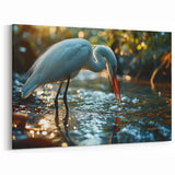 Egret Canvas Art - Elegant Egret at Sunset Water Wall Decor