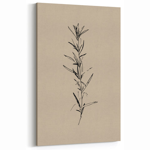 Minimalist Botanical Art in Black and Beige - Modern Simple Wall Decor