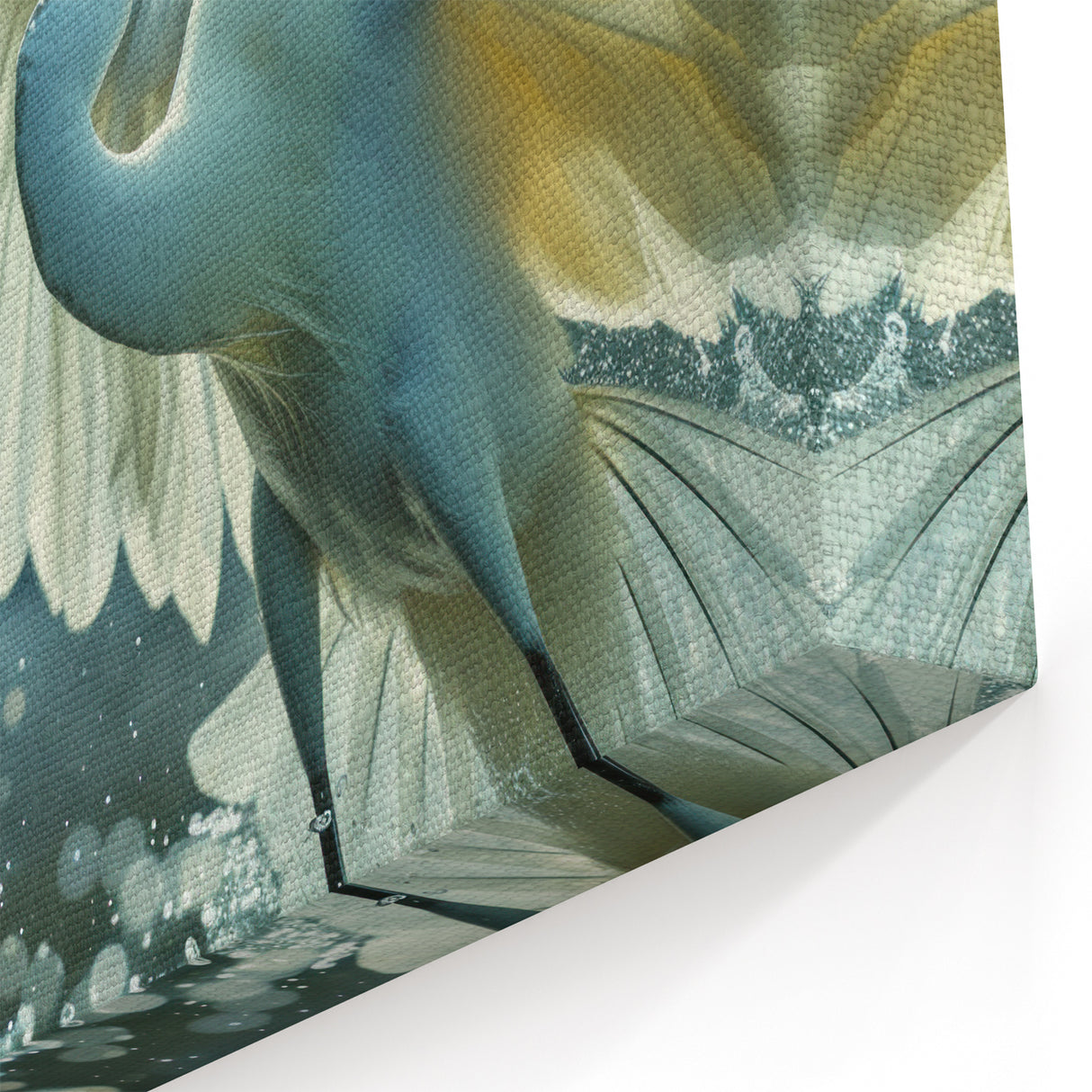 Egret Canvas Art - Dynamic Egret in Flight with Water Splash Decor