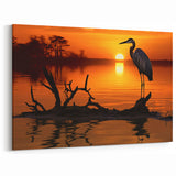 Heron Sunset Wall Art - Majestic Heron in Fiery Sunset Silhouette