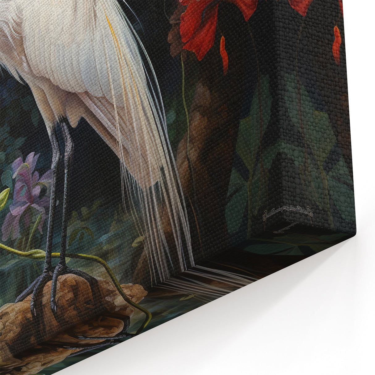 Elegant Egret Wall Art - Vibrant Egret Canvas Print with Floral Beauty