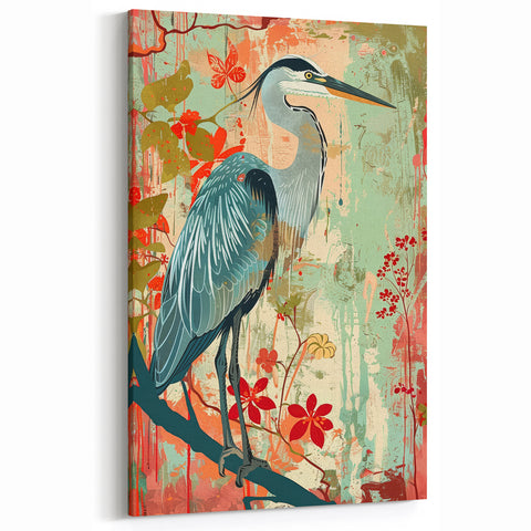 Colorful Heron Wall Art - Artistic Heron Canvas Print for Creative Spaces