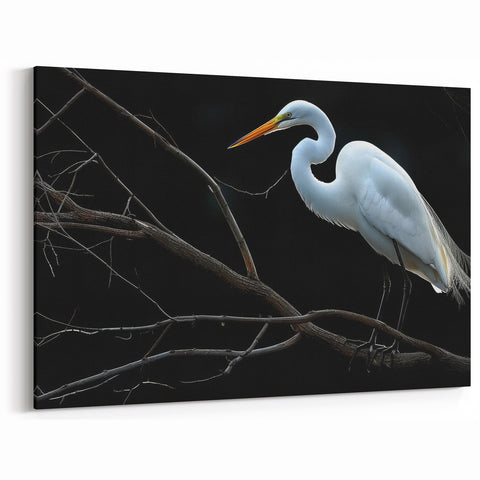 Dramatic Egret Wall Art - Elegant Egret Canvas Print for Modern Decor