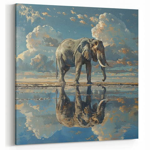 Reflective Elephant Wall Art - Serene Wildlife Canvas & Framed Prints