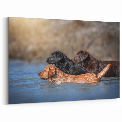 Playful Labradors in Water Wall Decor - Dog Canvas Art & Prints