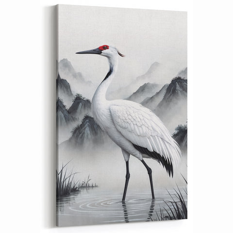 Majestic Crane Wall Art - Serene Crane Canvas Print for Tranquil Decor