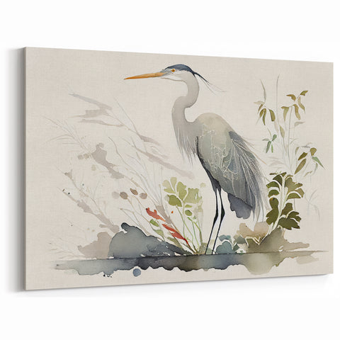 Watercolor Heron Wall Art - Elegant Heron Canvas Print for Subtle Decor