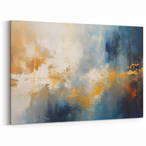 Serene Abstract Line Art | Blue and Gold Strokes Canvas