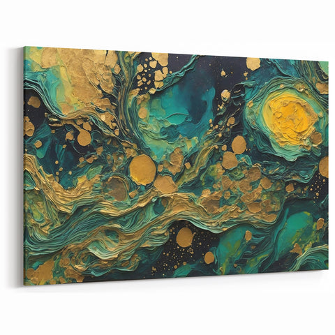 Cosmic Swirl Abstract Art | Golden and Teal Canvas