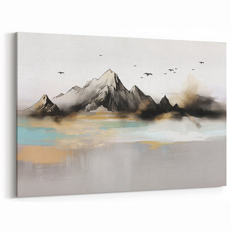 Modern Strokes & Lines Abstract Art - Majestic Mountain Scene Canvas