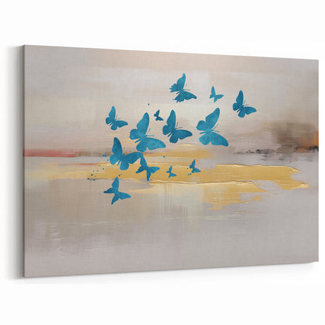 Blue Butterfly and Gold Strokes Abstract Art – Modern Wall Décor Canvas