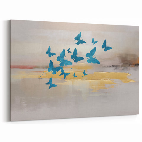 Blue Butterfly and Gold Strokes Abstract Art – Modern Wall Décor Canvas