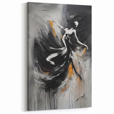 Modern Figurative Abstract Canvas - Elegant Dance in Black and Gold