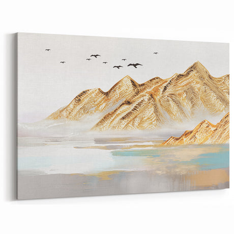 Golden Mountain Landscape Abstract Art - Contemporary Geometric Design