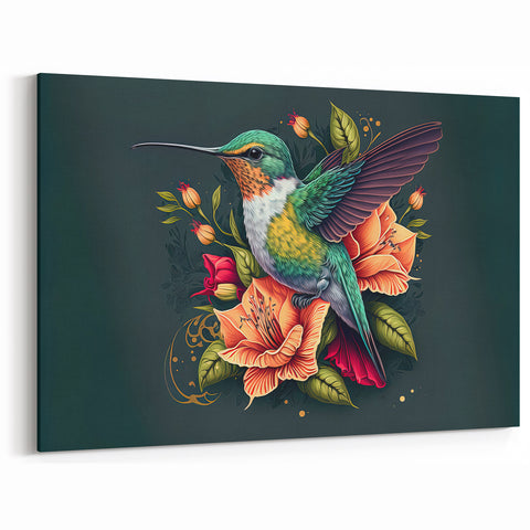 Colorful Hummingbird Wall Art - Vibrant Hummingbird Canvas Print Decor