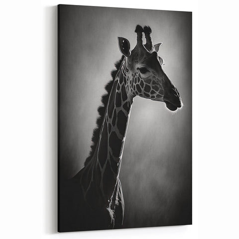 Silhouette Giraffe Wall Art - Elegant Black and White Canvas Print
