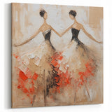 Vibrant Figurative Abstract Art - Dancing Duo in Beige and Coral Hues