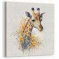 Serene Giraffe Wall Art - Floral Wildlife Watercolor Canvas Print