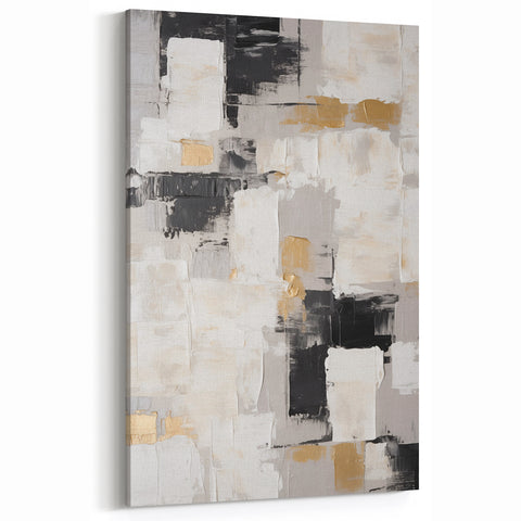 Modern Neutral Abstract Art with Gold Accents | Stretched Canvas Wall Decor