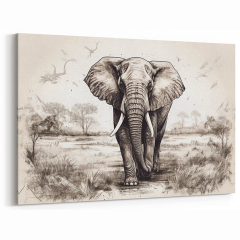 Elegant Sketch Elephant Wall Art - Detailed Safari Pencil Canvas Print