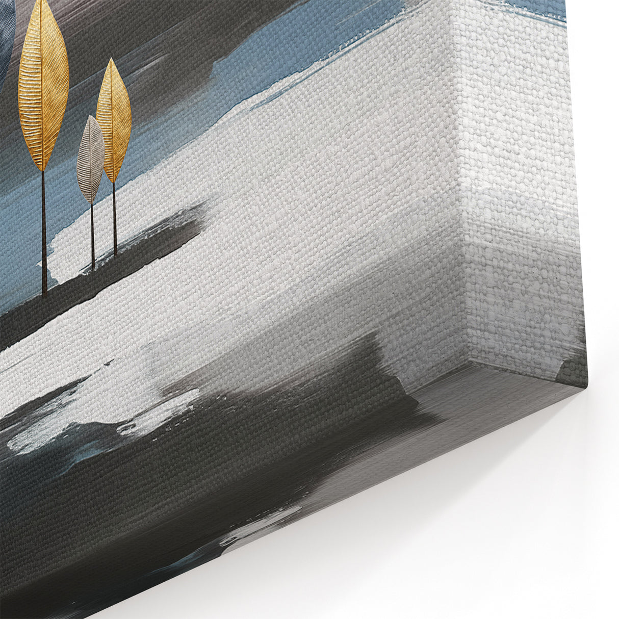 Moonlit Forest Abstract Art with Metallic Leaves – Modern Strokes Canvas