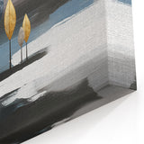 Moonlit Forest Abstract Art with Metallic Leaves – Modern Strokes Canvas