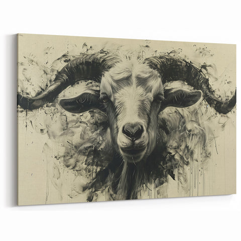 Abstract Goat Art - Expressive Monochrome Wildlife Wall Print